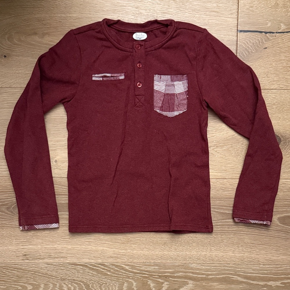 Frenchi Kids Burgundy Long Sleeve Tee with Plaid Pocket